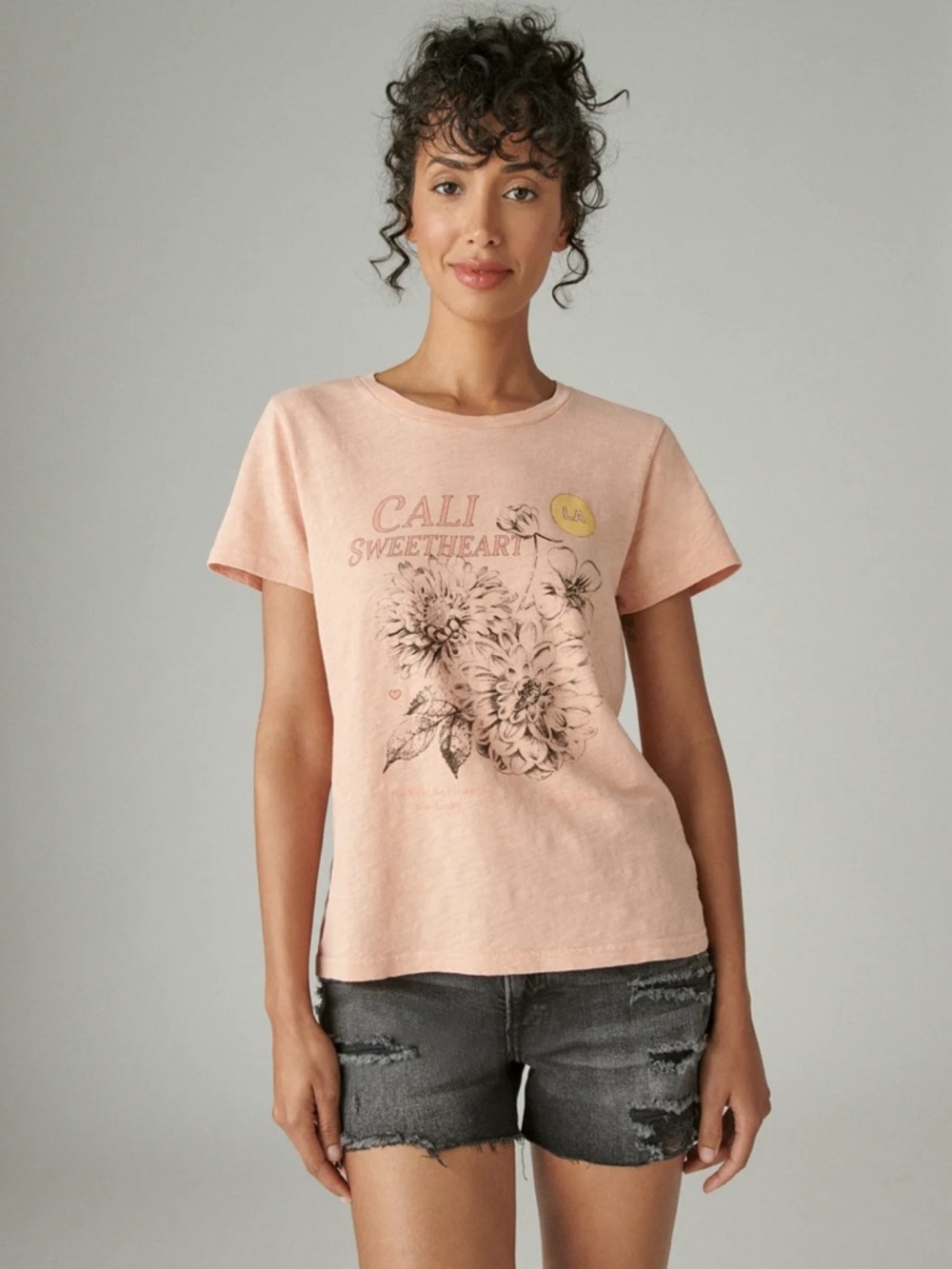 Cali Sweetheart Classic Crew T-Shirt Lucky Brand S Graphic Tee Cotton LA Summer